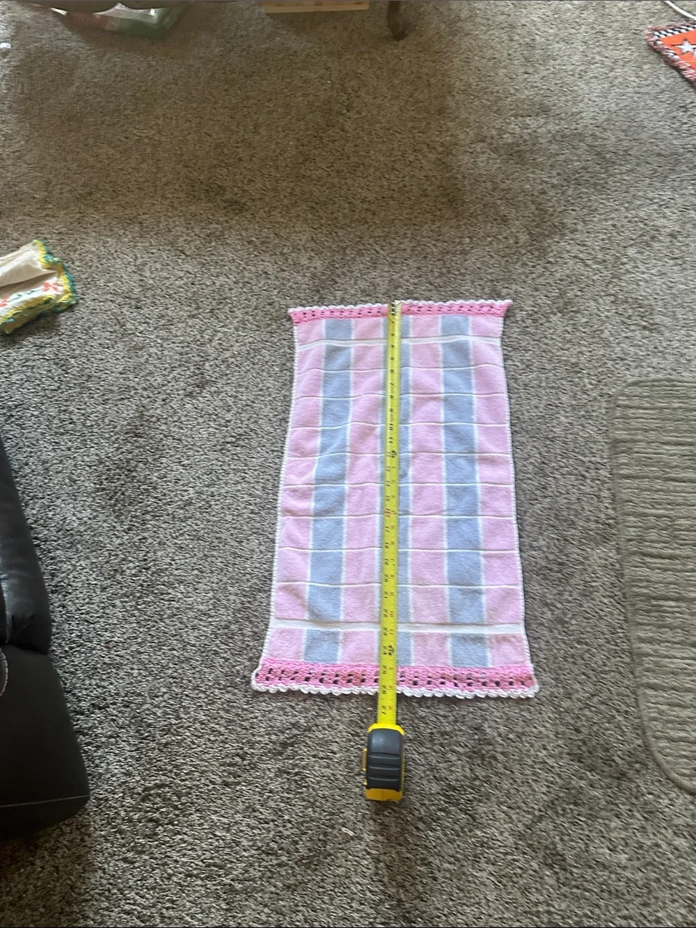 Pink and Gray Check Crochet-Trim Hand Towel
